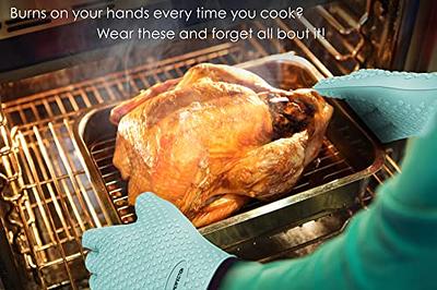Kitchen Oven Gloves,Silicone and Cotton Double-Handle Hot Food Right on  Your Grill Fryer,Layer Heat Resistant Oven Mitts/BBQ Gloves/Grill