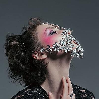 Salliy Rhinestone Mesh Mask Sparkly Crystal Halloween Masquerade Face Masks  Glitter Face Covering Jewelry for Women and Girls