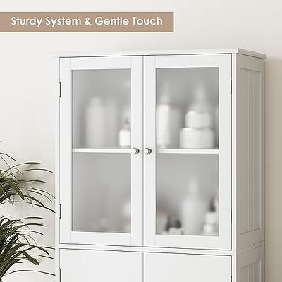 Tall Bathroom Storage Cabinet with Glass Doors white Cupboards