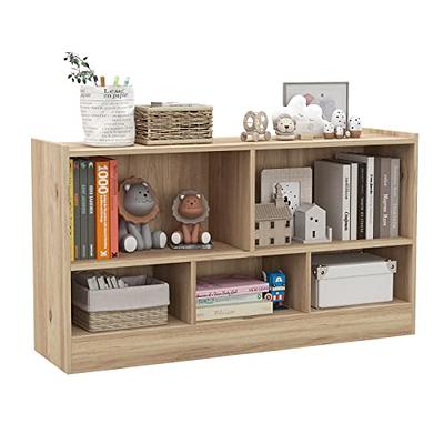 Hikidspace 2-Shelf Bookcase 5-Cube Wood Kids Toy Storage Cabinet Organizer Natural