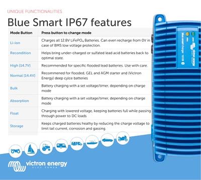  Victron Energy Blue Smart IP22 12-Volt 20 amp 120VAC, Single  Output Battery Charger NEMA 5-15, Bluetooth : Automotive