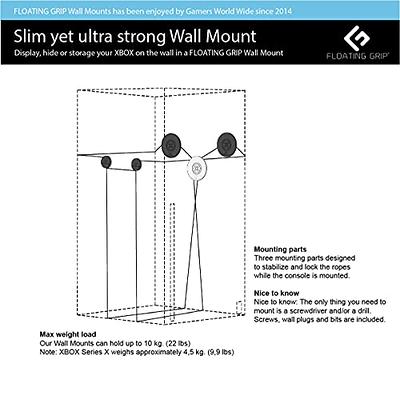  Xbox One X Wall Mount Solution by FLOATING GRIP - Mounting Kit  for Hanging Gaming Consoles - Strong & Slim Ropes - Easy-to-Install System  (Bundle: Fits Xbox One X + x2