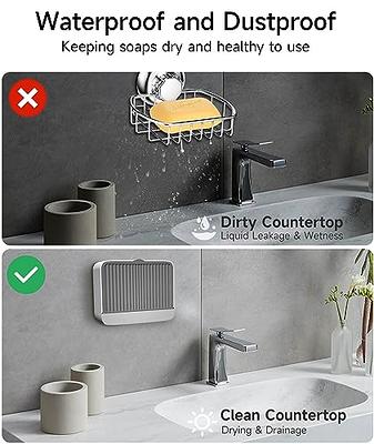 LEVERLOC Soap Dish Soap Bar Holder with 4 Hooks for Shower Suction Cup Wall  Mounted, Stainless Steel NO-Drilling Removable Waterproof Sponge Holder