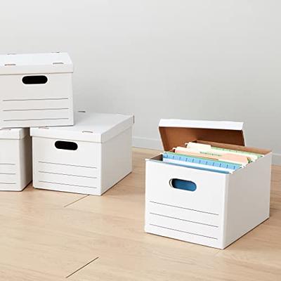 Basics Storage and Filing Boxes With Lid and Handles, Legal/Letter  Size, Basic Duty, Pack of 20, White, 16.2 L x 12.5 W x 10.5 H