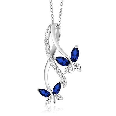 Gem Stone King 925 Sterling Silver Created Blue Sapphire Butterfly