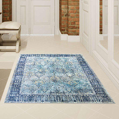 Art&Tuft Blue Anti-Slip Backing Abstract Washable Area Rug Size 5