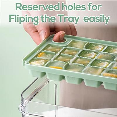 Ice Cube Tray for Freezer 64 Nuggets Ice Tray with Lid and Storage Bin  Stackable Easy Release Ice Container with Scoop