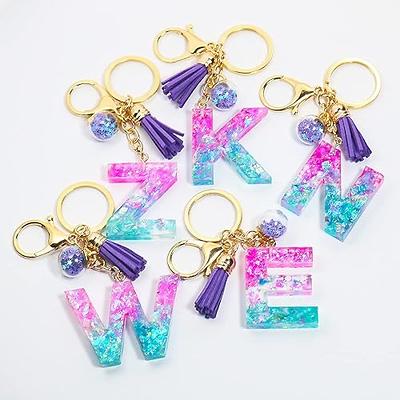 Junyuerly Gold Initial Key Chain Pink Acetate Letter Pendant Key Ring Backpack Accessories for Girls