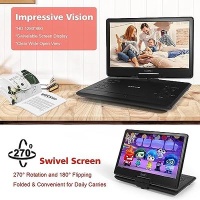 BOIFUN 17.5 Portable DVD Player with 15.6 Large HD Screen, 6 Hours  Rechargeable Battery, Support USB/SD Card/Sync TV and Multiple Disc  Formats, High