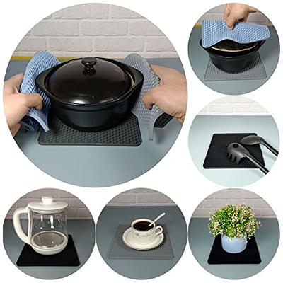 Silicone Trivet Pot Mat, Silicone Pot Holders for Hot Pan and Pot Pads.  Heat Resistant Counter Mats for Tables Placemats,Countertops, Spoon Rest  and Large Coasters,4 Pack Black(2 Squared + 2 Round) 