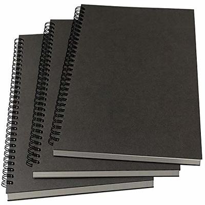 DSTELIN Blank Spiral Notebook, 3-Pack, Soft Cover, Sketch Book, 100 Pages /  50 Sheets, 7.5 inch x 5.1 inch, 100GSM, (Black)