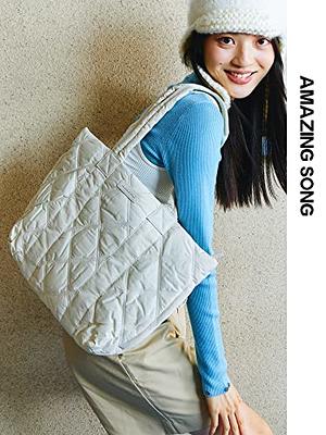 Large Puffer Tote Bag, Trendy Luxury Chic Quilted Cotton Padded