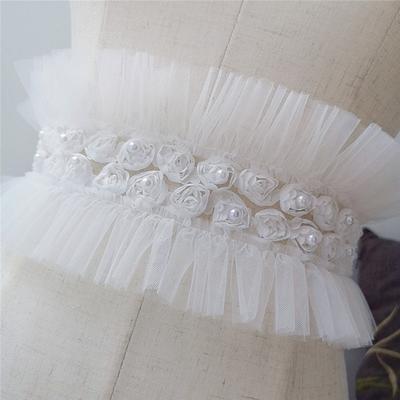 3-3/4 Wide Pleated Chiffon Lace Trims Ruffled Lace Trims for Cloth Sewing  DIY Craft Supply (White-2Yard)