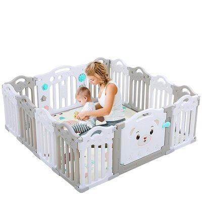 14-Panel Foldable Baby Playpen with Lockable Gate and Non-slip