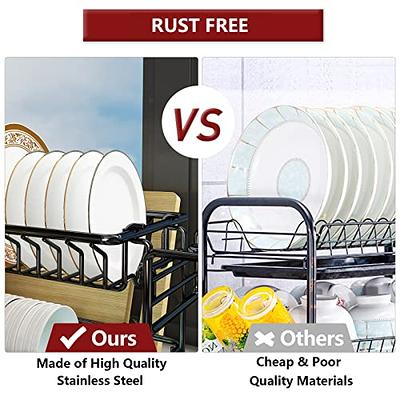 VNKZI Over Sink Dish Drying Rack, 2 Tier Full Stainless Steel Storage Adjustable Length (25983661) Kitchen Rack, Multifunctional Expandable Counter