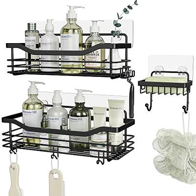 Orimade Adhesive Shower Caddy Soap Dish Holder Shelf with 5 Hooks Bathroom  Organizer Basket Kitchen Storage Rack Wall Mounted No Drilling Stainless