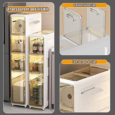 Narrow Bathroom Towel Storage Cabinet Waterproof Narrow Slim Gap Organizer  Large Capacity Vertical Storage Unit Bathroom Floor Cabinet with Clear