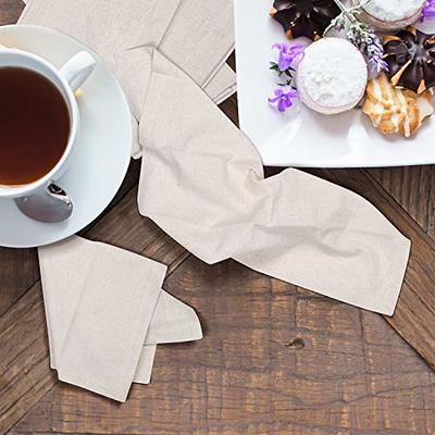12-Pack Hemstitched Dinner Napkins Oversized 20x20 - Flax-Cotton Fabric  Tailored with Mitered Corner - Ideal for Events and Regular Use - Natural
