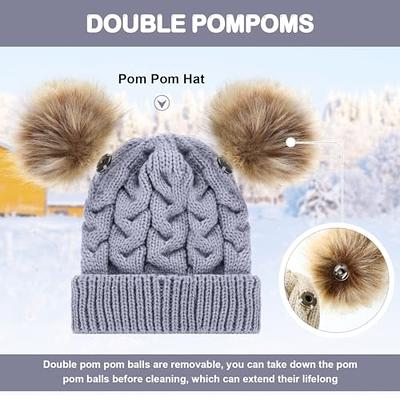 Hats & Caps, Newborn Baby 3 Piece Blue Knit Hat Set with Pom Poms