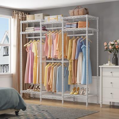 Freestanding Closet Organizer, Heavy Duty Clothes Garment Rack with Shelves