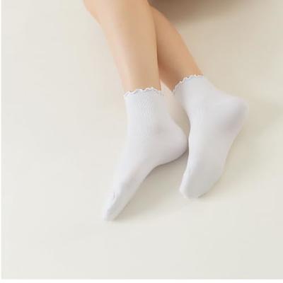 BOBBY lace cuff cotton socks white