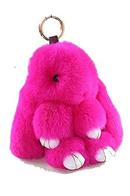 HXINFU Soft Cute Rabbit Fur Pom Pom Keychain