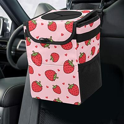 GACTIVITY Cute Pink Strawberry Car Trash Can with Lid Collapsible