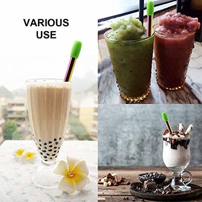 Reusable Boba Smoothie Straw Rainbow Metal Straws Wide Thick Fat Angled Tip  Sharp End Straw for