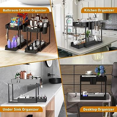 Ulruo 2 Pack Double Pull Out Under Sink Organizers, 2 Tier Multi Purpose Under  Cabinet Organizer with Hooks & Hanging Cups, Under Sink Shelf Organizer for  Kitchen Bathroom, Black - Yahoo Shopping