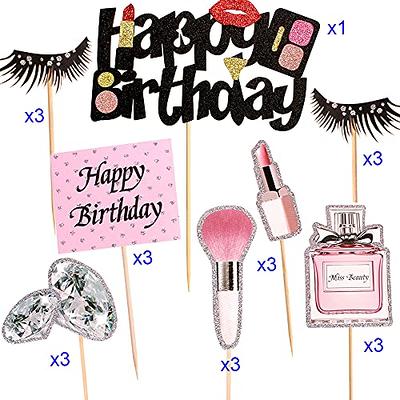 7 Pieces Makeup Cupcake Toppers Happy Birthday Glitter Cosmetics