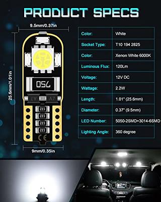 2PCS T10 W5W LED Canbus No Error Car Bulb Interior Light 194 501 3030 6SMD  12V Instrument Reading Wedge License Plate Lights