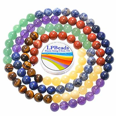 7 Chakra Natural Stone Beads 6mm 100pcs Round Crystal Beads Loose Gemstone Multi Color Mixed with Crystal Stretch Cord for DIY Bracelet Necklace