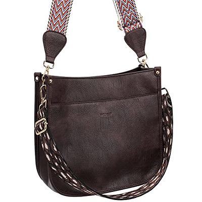 HKCLUF Crossbody Bags for Women Trendy Vegan Leather Hobo Handbags with 2pcs Adjustable Guitar Strap Shoulder Bucket Bags