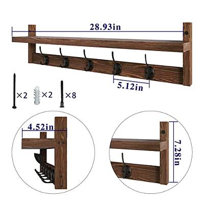 AMBIRD Wall Hooks with Shelf 28.9 Inch Length Entryway Wall Hanging Shelf  Wood Coat Hooks for Wall with Shelf Wall-Mounted Coat Hook Rack with 5 Dual