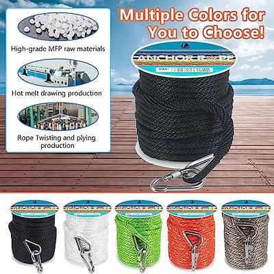 Anchor Rope 50 Ft 3/8 in, Premium Solid MFP Braid Anchor Line with