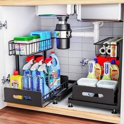 REALINN Under Sink Organizer, 2-Tier Pull Out Cabinet Organizer Under  Kitchen Sink Organizer, Under Cabinet Storage Multi-Use for Bathroom  Laundry