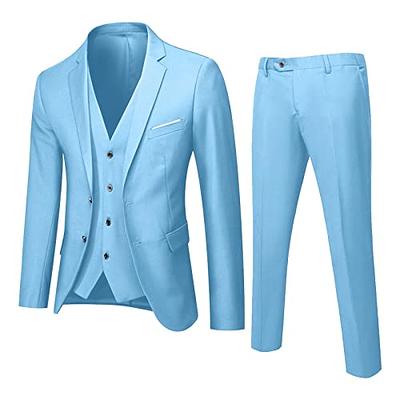 HUUTOE Beige Linen Suit for Men Seersucker Suit 2 Piece Slim Fit