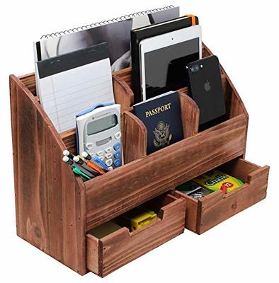 Rustic Torched Wood Table Top Home Office Desk Organizer Accessories Set  5-Piece