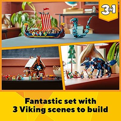 LEGO Creator 3 in 1 Viking Ship and the Midgard Serpent, Transforms from  Amazing Ship to Viking House or Fenris Wolf Figure, Gifts for Kids, Boys,  and Girls, 31132 