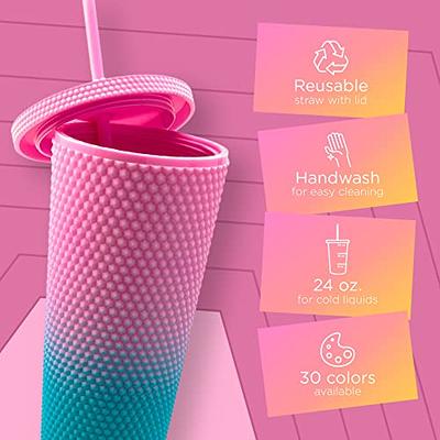 JoyJolt Glass Tumbler with 1 Straws & Non Slip Silicone Sleeve - 20 oz -  Pink