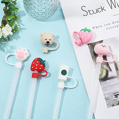 6 Pcs Straw Covers Cap Silicone Straw Tips Covers Reusable Drinking Straw Toppers Cute Dust-proof Straw Plug for 6-8 mm Straws Outdoor Home Kitchen