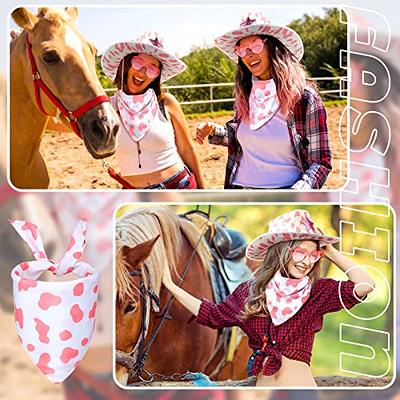 Zhanmai Pink Space Cowgirl Costume Set Light up Feather Cowboy Hat Sequin  Tassel Belly Dance Hip Skirt Heart Shape Sunglasses Square Pink Bandana for