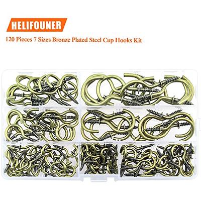 100 Pcs 1/2 Inch Bronze Screw Hooks and 50 Pack 1-1/4 Silver Cup Hooks  Screw in
