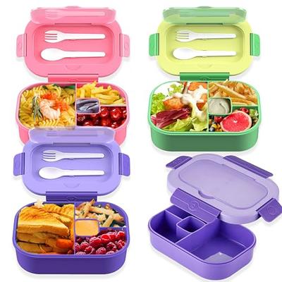 2 Pack Stackable Bento Box Japanese Lunch Box Kit With Spoon & Fork, 3-in-1  Compartment Wheat Straw Meal Prep Containers For Kis & Aults (pink/green)