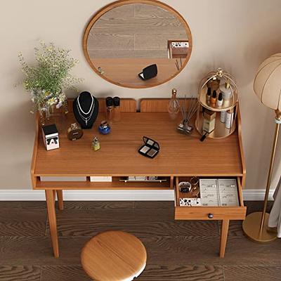 ukorua Mid Century Small Study Desk with Drawer/ 43 Cherry Desk/Modern Solid Wood Walnut Desk/ for Writing Home Computer Office with Open Storage Cub