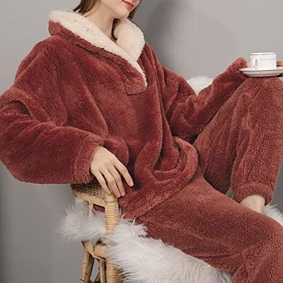 Women's Fluffy Pajamas Set Soft Fleece Pullover Pants Loose Plush