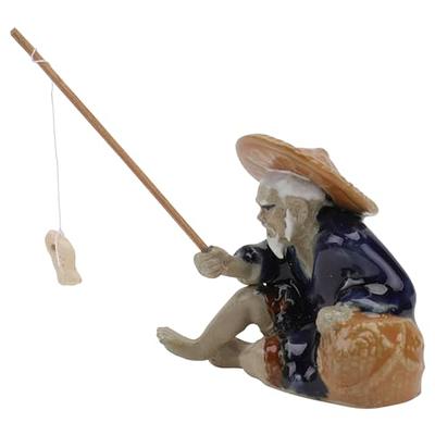 Mini Fisherman Figurines, Ceramics Chinese Mudmen Sitting Fishing
