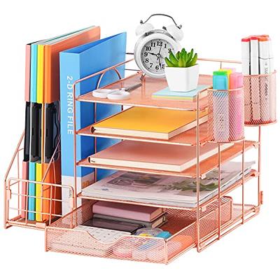 OPNICE Desk Organizers and Accessories, Desk Organizer with Drawer, 4-Tier  Paper Tray Organizer with 2 Pen Holders + File Holder, Office Desk