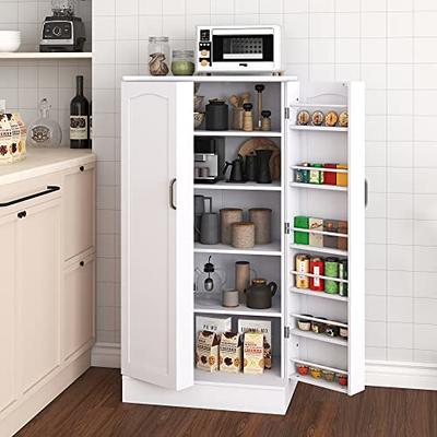 64 Kitchen Pantry Cabinets, White Kitchen Pantry Storage Cabinet with  Adjustable Shelves & Doors, Buffet Cupboards Sideboard Storage Cabinet  Office