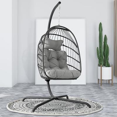 Yitahome  Wicker Hanging Egg Chair With Stand Swing Egg Chair With Cushion  And Stand In Gray